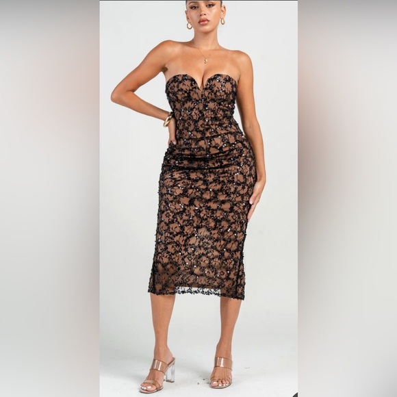 NWTS The Edge Romantic Night Dress | Black/Nude Beaded Dress Size Small - Picture 2 of 5